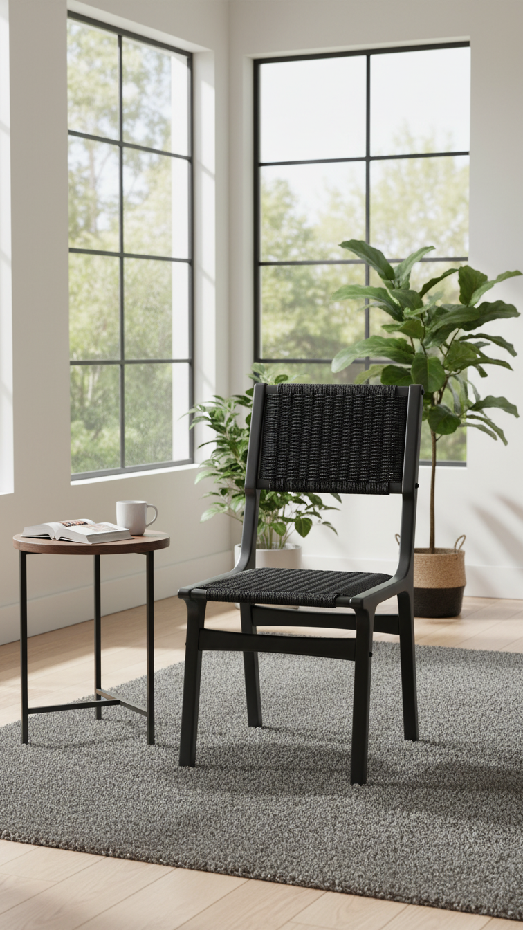 Ceylon Woven Dining Chair, Wooden Frame Armless Accent Chair for Kitchen - Yalz Store