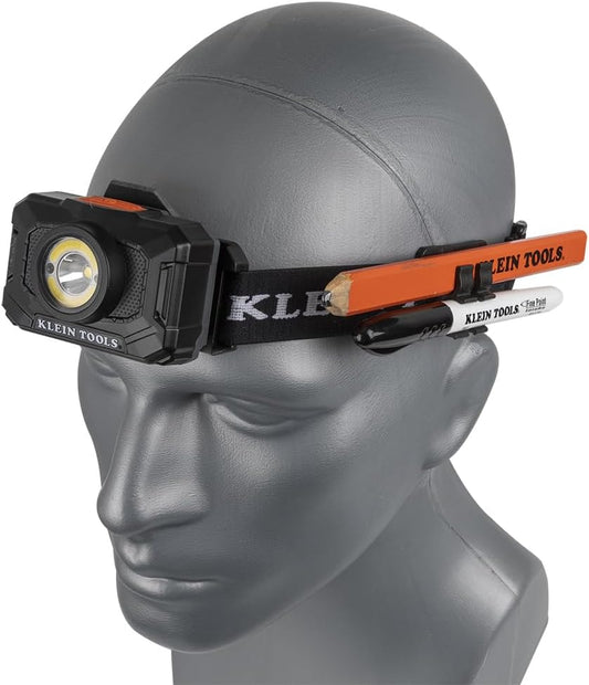 Klein Tools 56414 Rechargeable 2-Color LED Headlamp, Fabric Strap, Spotlight, Floodlight, Red LED, 800 Lumens, USB Cable, Camping, Running