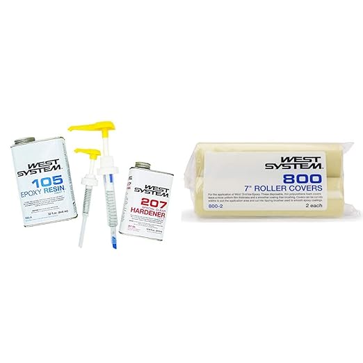 WEST SYSTEM 105A Epoxy Resin (32 fl oz) Bundle with 207SA Special Clear Epoxy Hardener (10.6 fl oz) and 300 Mini Pumps Epoxy Metering 3-Pack Pump Set (3 Items)