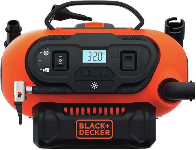 BLACK+DECKER 20V MAX* Inflator, Portable Air Compressor, 3 Modes: Cordless, 120V Corded, and 12V Car Adapter, Air Pump, Battery Sold Separately (BDINF20C)