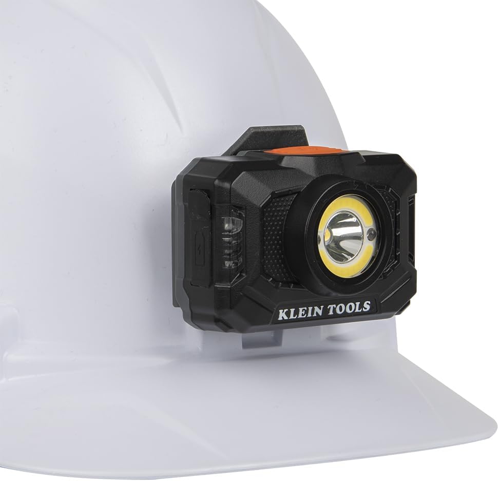 Klein Tools 56414 Rechargeable 2-Color LED Headlamp, Fabric Strap, Spotlight, Floodlight, Red LED, 800 Lumens, USB Cable, Camping, Running