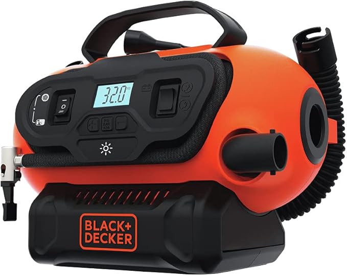 BLACK+DECKER 20V MAX* Inflator, Portable Air Compressor, 3 Modes: Cordless, 120V Corded, and 12V Car Adapter, Air Pump, Battery Sold Separately (BDINF20C)