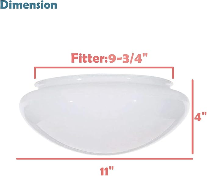 Aspen Creative 23608-01, 11" White Opal Mushroom Glass Shade For Ceiling Fixture, 11" Dia x 4" H/Fitter 9-3/4"