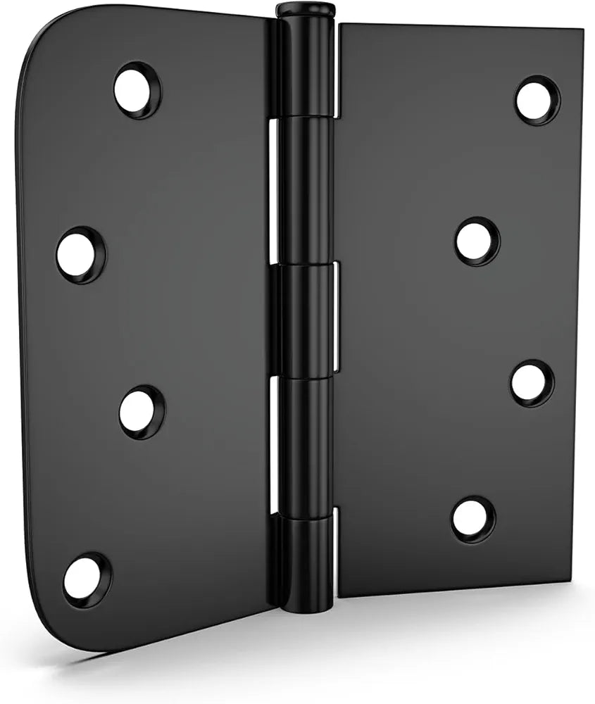 4-Inch Black Interior Door Hinges – 24 Pack, Matte Black Iron, Square & Round Corners