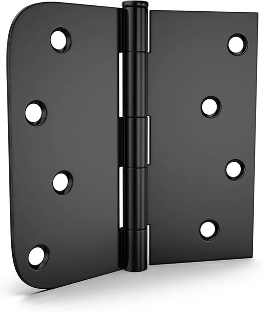 4-Inch Black Interior Door Hinges – 24 Pack, Matte Black Iron, Square & Round Corners