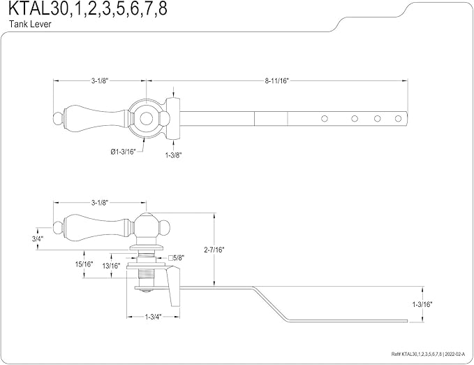 Kingston Brass KTAL37 Restoration Toilet Tank Lever (Front Mount), Brushed Brass 8.69 x 3.13 x 0.75