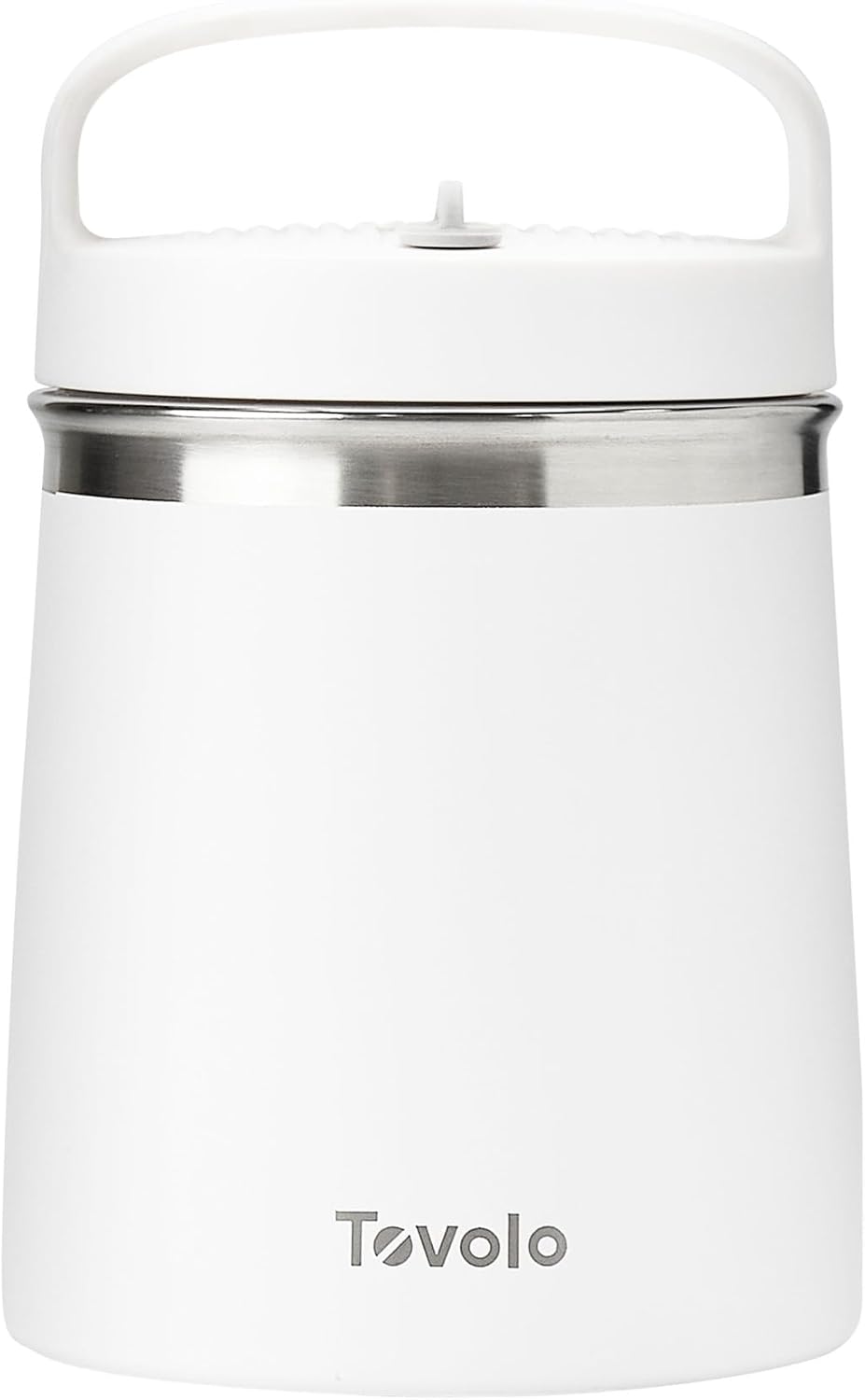 Tovolo 2 Quart Stainless Steel Traveler, Double-Wall Vacuum-Insulated Food Container, 2 Qt. Food Storage & Ice Cream Container, Easy-Carry Handle, Travel Mug for Hot Food & Cold Ice Cream, White