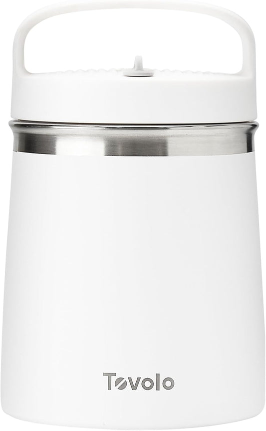 Tovolo 2 Quart Stainless Steel Traveler, Double-Wall Vacuum-Insulated Food Container, 2 Qt. Food Storage & Ice Cream Container, Easy-Carry Handle, Travel Mug for Hot Food & Cold Ice Cream, White