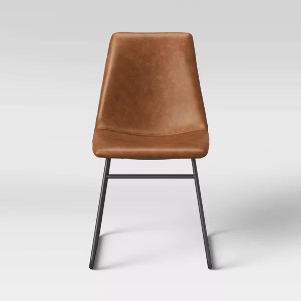Bowden Faux Leather Dining Chair Caramel - Threshold Mid Century, Foam-Padded, Steel Legs
