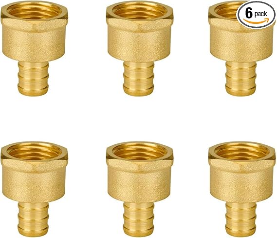 1/2-Inch Brass PEX Barb Female Adapter - Lead-Free Plumbing Fittings (6-Pack)