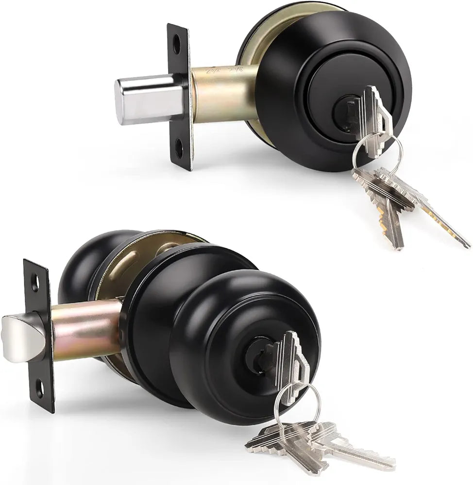 Front Door Entry Lock Set, Keyed Door Knob with Single Cylinder Deadbolt