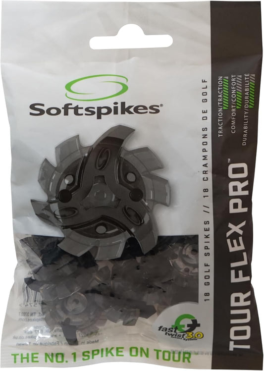 Softspikes Tour Flex Pro Golf Cleats Fast Twist 3.0-18 Spikes - Black - Also Fits Tri-Lok, Slim-Lok, and Tour Lock Cleat Systems