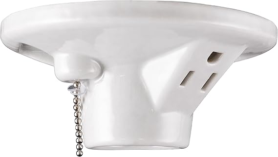 Medium Base Porcelain Lampholder with Integrated Pull Chain and Outlet – Heavy-Duty Ceiling Light Socket - Yalz Store