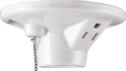Medium Base Porcelain Lampholder with Integrated Pull Chain and Outlet – Heavy-Duty Ceiling Light Socket - Yalz Store