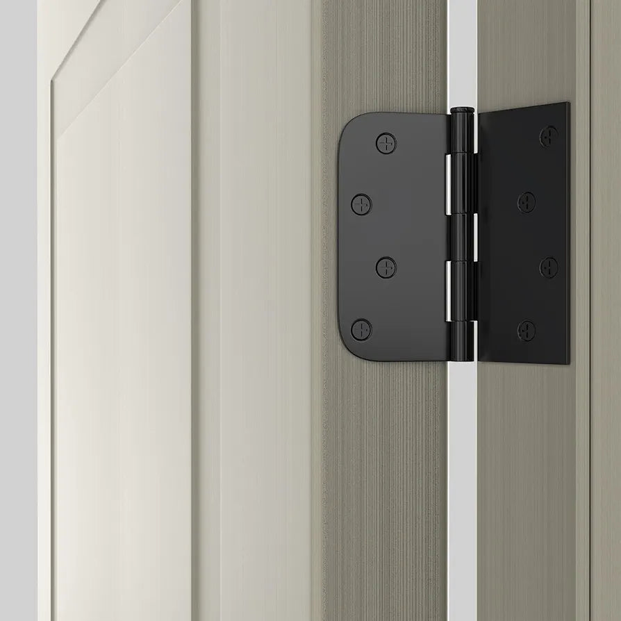 4-Inch Black Interior Door Hinges – 24 Pack, Matte Black Iron, Square & Round Corners