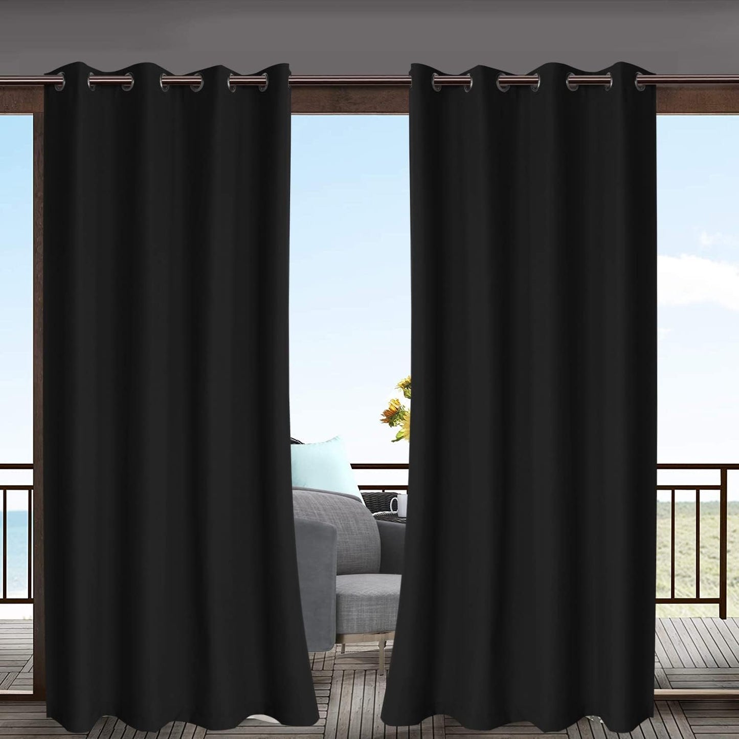 LORDTEX Linen Look Indoor/Outdoor Curtains, 52" W x 84" L, Teal, Set of 2 Panels Waterproof, Privacy, Sun Blocking Textured Grommet Curtains for Patio, Pergola, Porch, Deck, Lanai, and Cabana