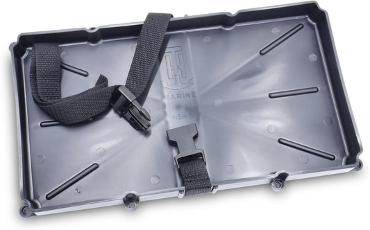 T-H Marine Narrow Battery Tray Holder - Space Saving Battery Storage Solution for Group 29 & 31 - NMMA Certified with Poly Strap & Quick Release Buckle - Ideal for Boats & RVs