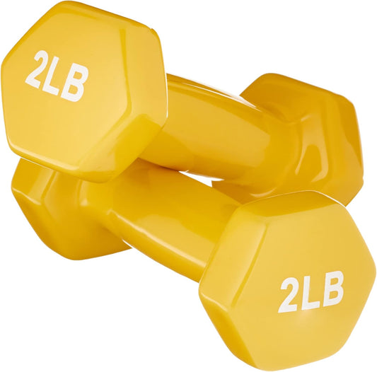 Amazon Basics Vinyl Coated Dumbbell Hand Weights, 2 Pounds, Pair, Yellow