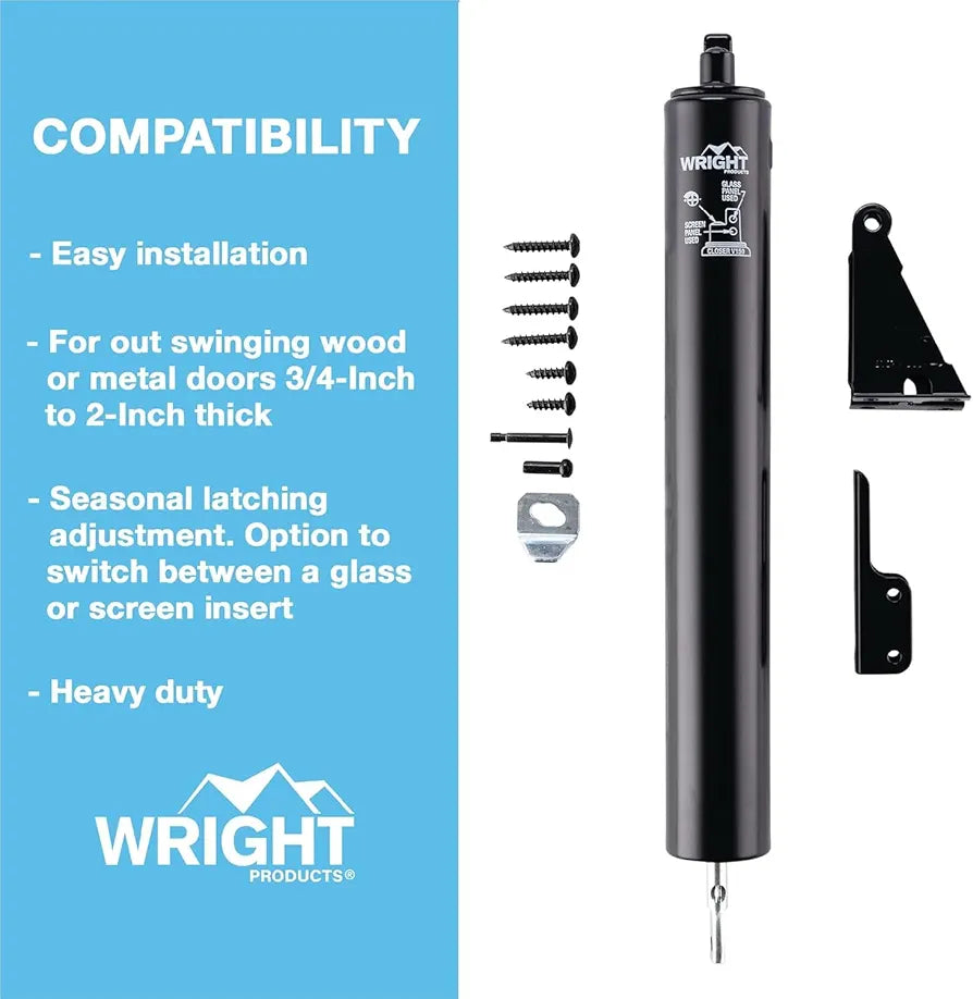 Heavy-Duty Pneumatic Storm Door Closer with Hold-Open – Black - Yalz Store