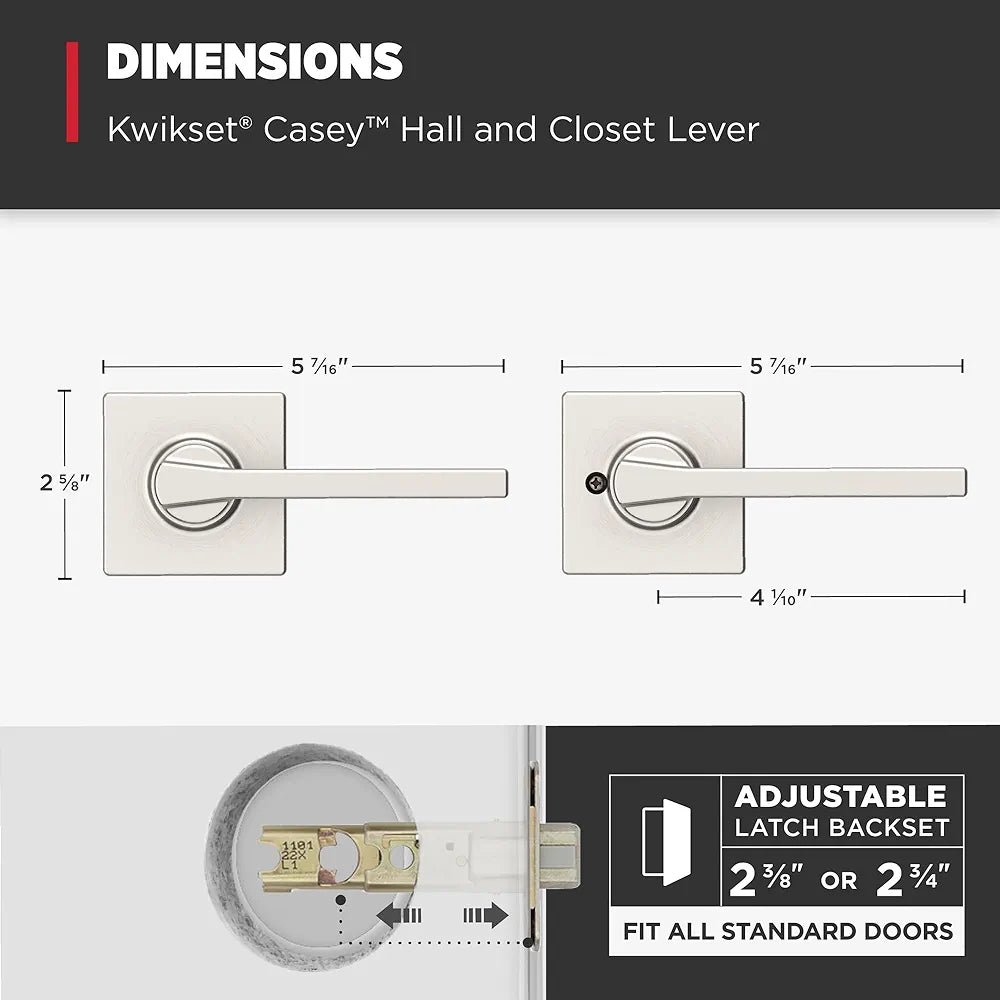 Interior Passage Door Lever Handle, Non-Locking Reversible Design, Satin Nickel Finish