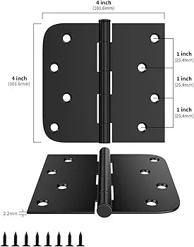 4-Inch Black Interior Door Hinges – 24 Pack, Matte Black Iron, Square & Round Corners
