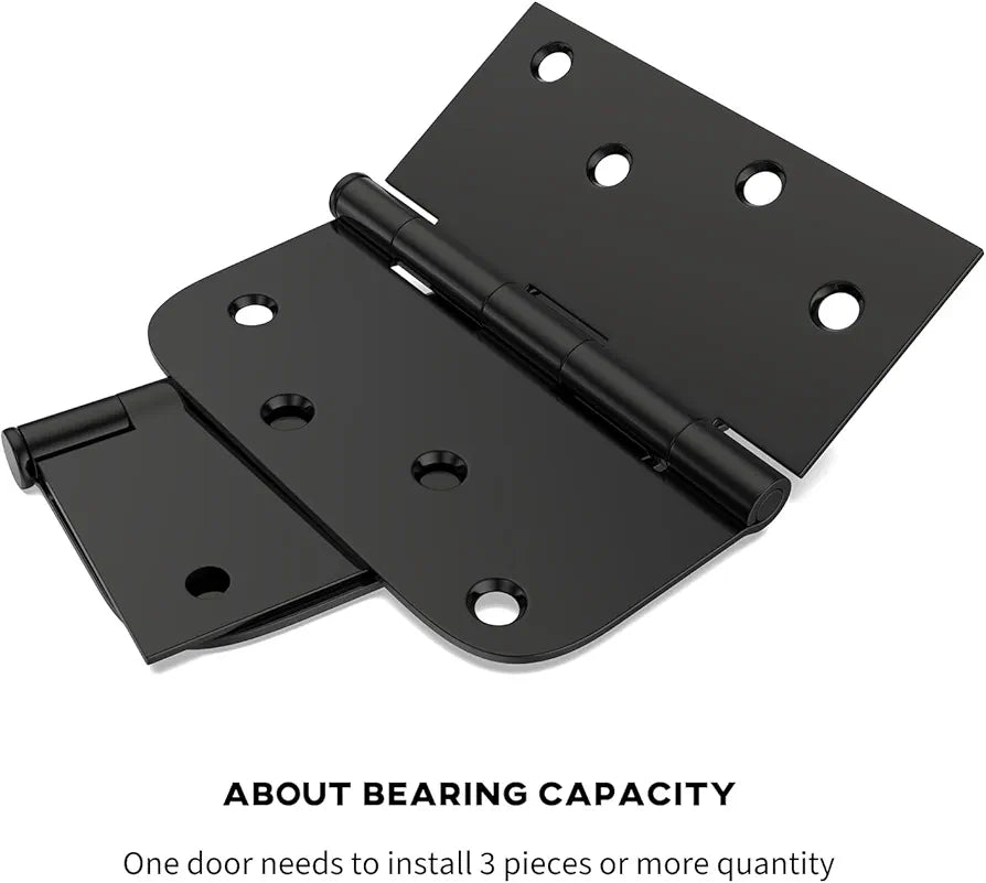 4-Inch Black Interior Door Hinges – 24 Pack, Matte Black Iron, Square & Round Corners