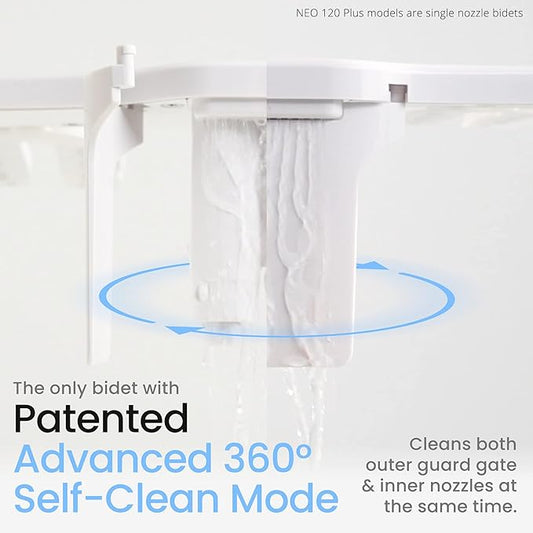 LUXE Bidet NEO 320 Plus - Patented Bidet Attachment for Toilet Seat, Innovative Hinges to Clean, Slide-in Install, Advanced 360Â° Self-Clean, Warm, Dual Nozzles, Feminine & Rear Wash (White)