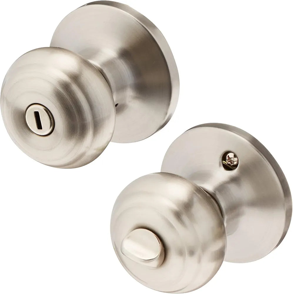Satin Nickel Interior Door Knob with Lock & Key – Bedroom and Privacy Door Handle