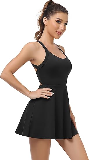 Womens Workout Tennis Dress with Built in Shorts and Bra Athletic Golf Activewear for Exercise