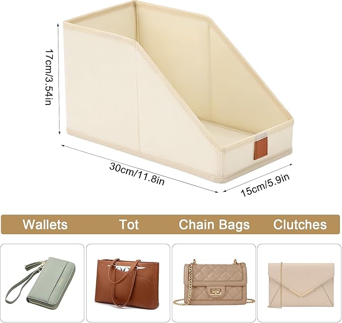 DIMJ Closet Organizers for Purses and Bag Storage, Small Storage Bins Foldable, Storage Baskets for Shelves, Wardrobe, Bedroom, Office - Fabric Cube Storage 4 Pack(Gray, 5.9 x 11.8 x 6.7 in)