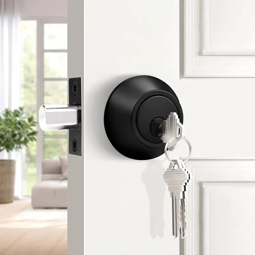 Flat Black Single Cylinder Deadbolt Lock with Keyed Entry – 3 Keys Included