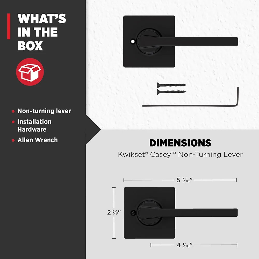 Closet and French Door Dummy Lever Handle, Single-Sided, Matte Black