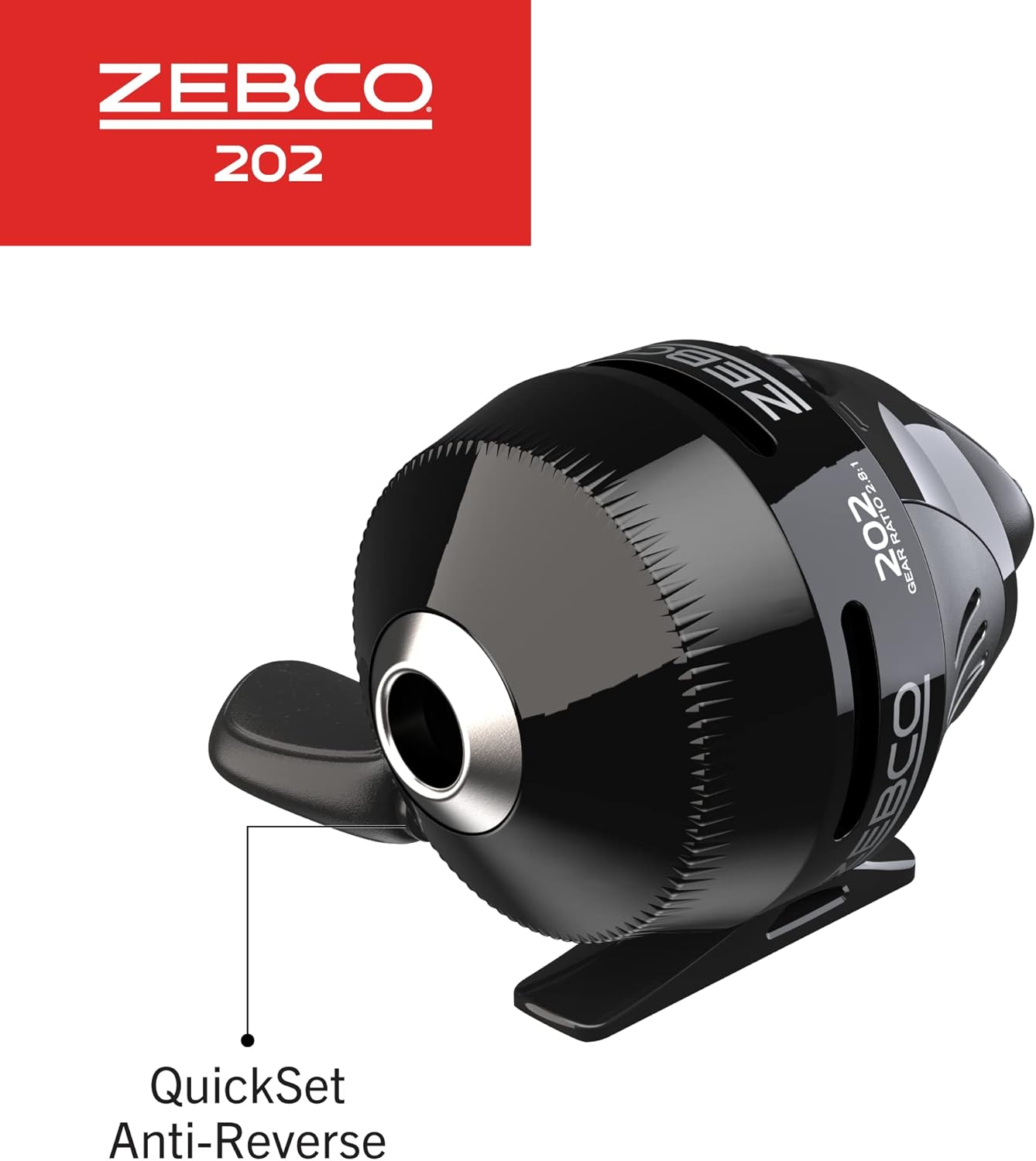 Zebco 202 Spincast Fishing Reel, Size 30 Reel, Right-Hand Retrieve, Durable All-Metal Gears, Stainless Steel Pick-up Pin, Pre-Spooled with 10-Pound Zebco Fishing Line, Black, Clam Packaging