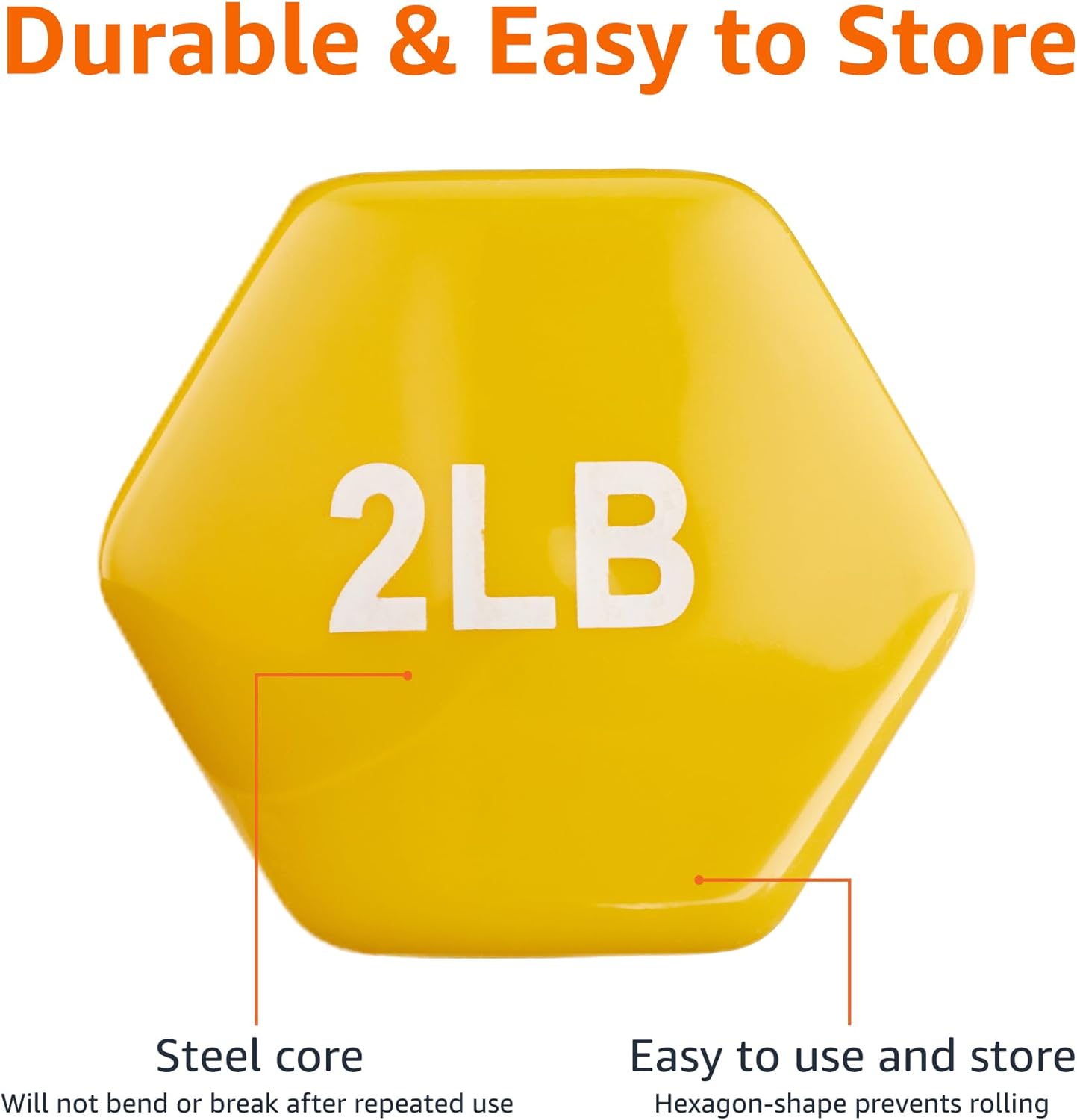 Amazon Basics Vinyl Coated Dumbbell Hand Weights, 2 Pounds, Pair, Yellow