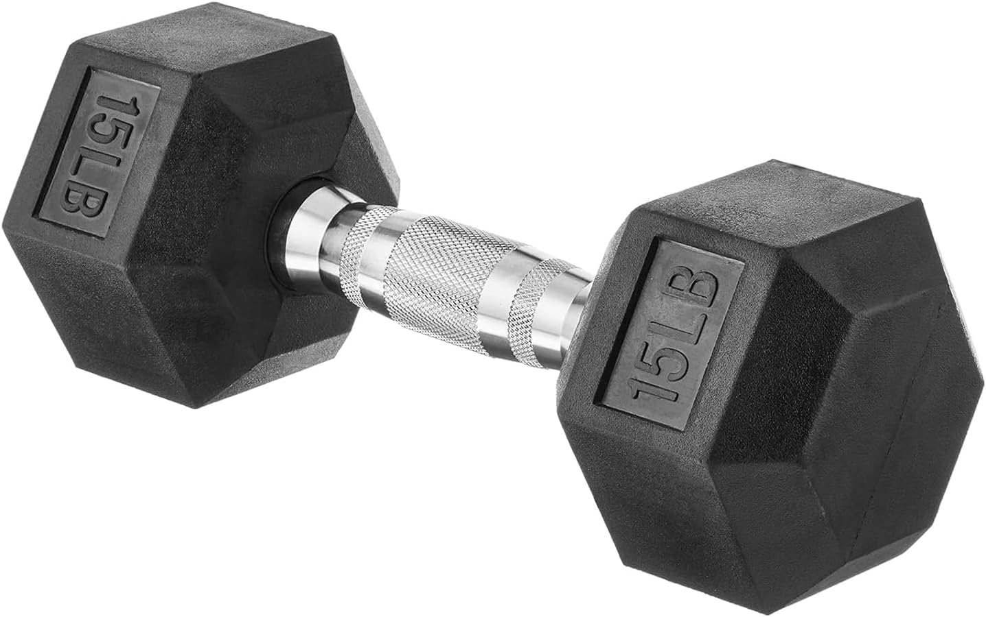 Amazon Basics Rubber Hex Dumbbell Hand Weight, 15 Pounds, Single