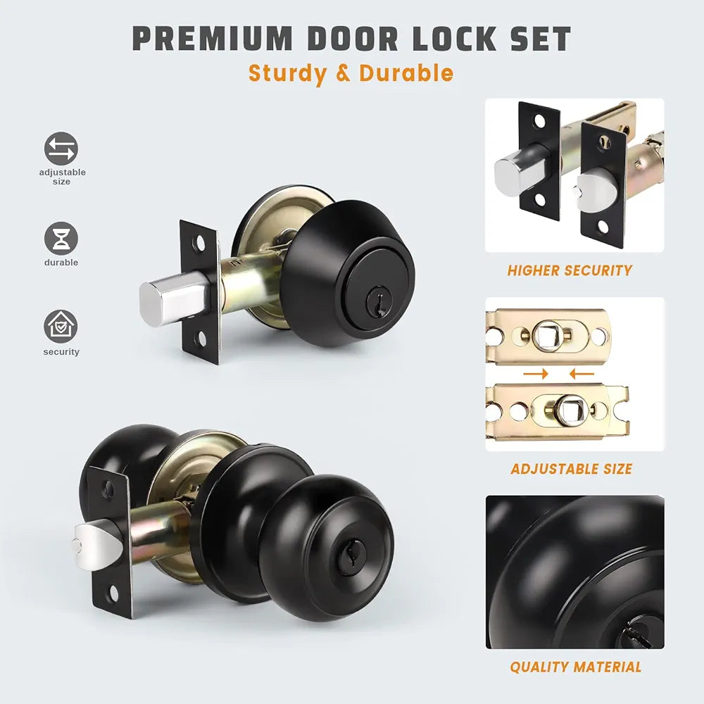 Front Door Entry Lock Set, Keyed Door Knob with Single Cylinder Deadbolt