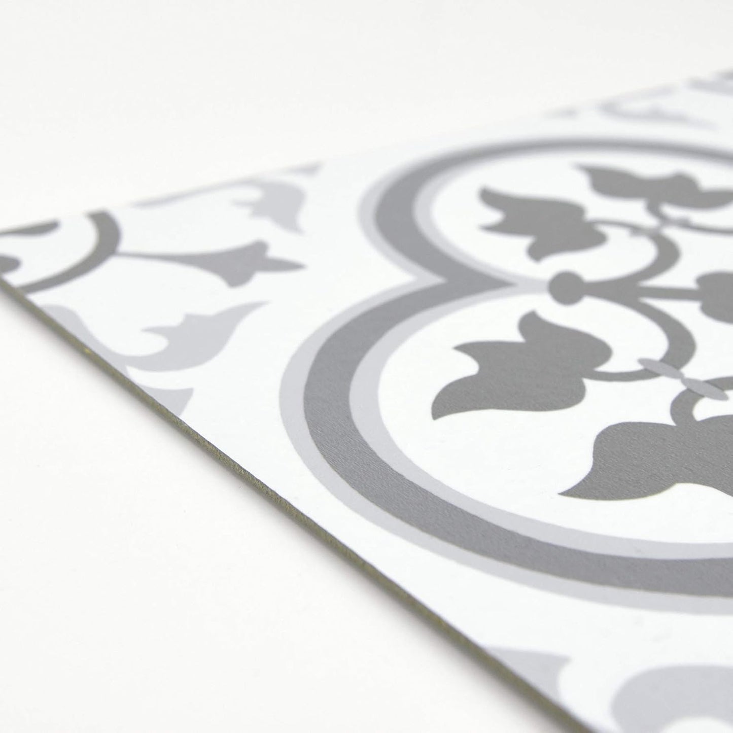 Decorative Peel and Stick Vinyl Floor Tiles - Moroccan Encaustic Pattern - Water Resistant Self-Adhesive Tiles for Bathroom, Kitchen, Laundry Room - 10 Pack Grey & White (10 sq ft)