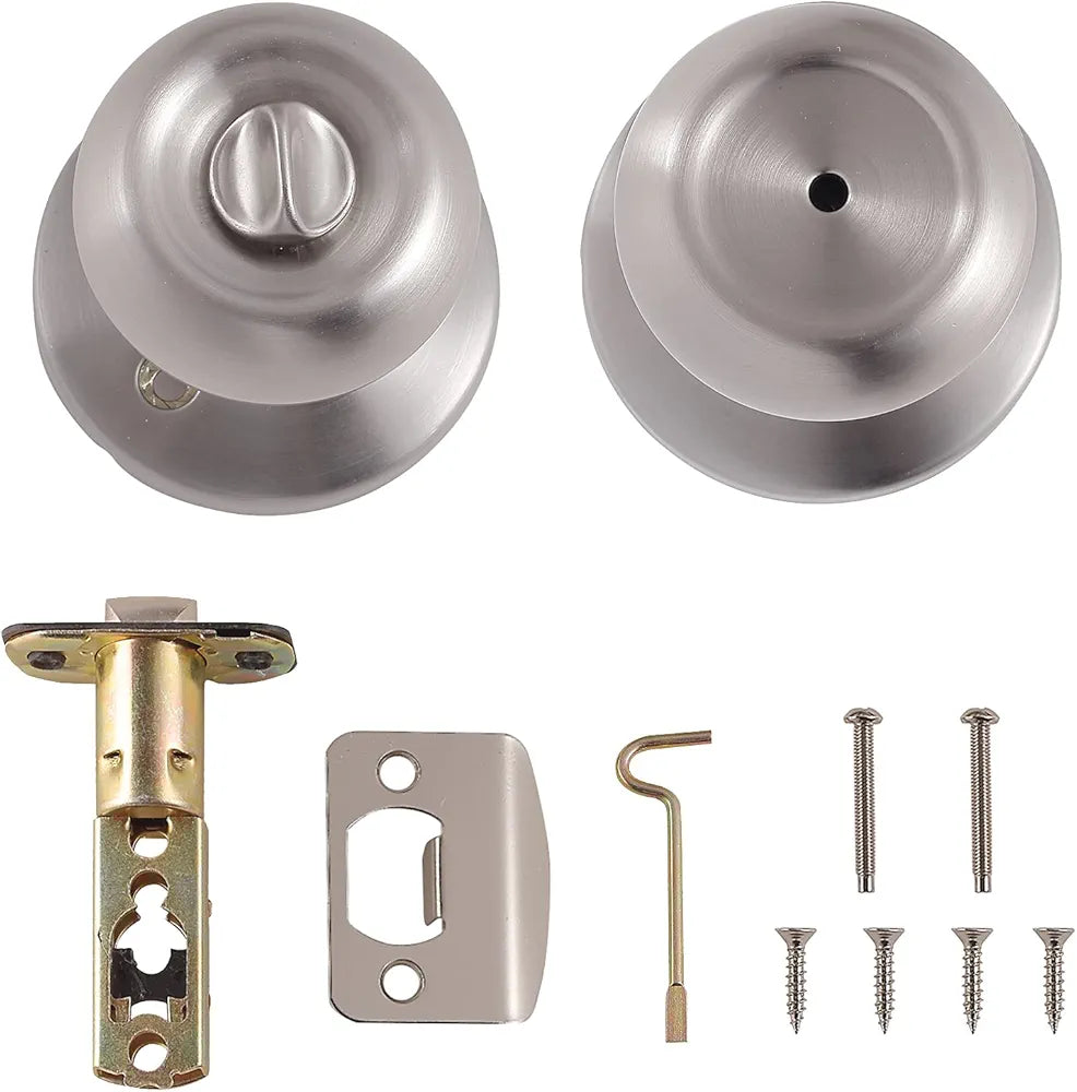 Bedroom/Bathroom Door Knob with Privacy Lock – Coastal Style, Satin Nickel