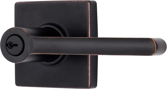 Tuscan Bronze Keyed Entry Door Lever – Contemporary Interior & Exterior Handle