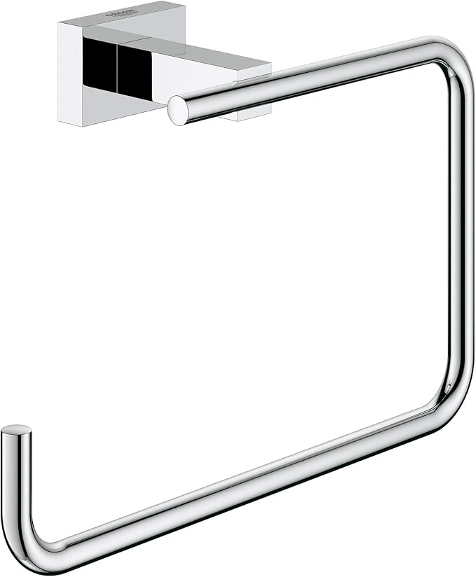 Grohe 40510001 Essentials Cube Metal 7.48-in. Towel Ring, Starlight Chrome