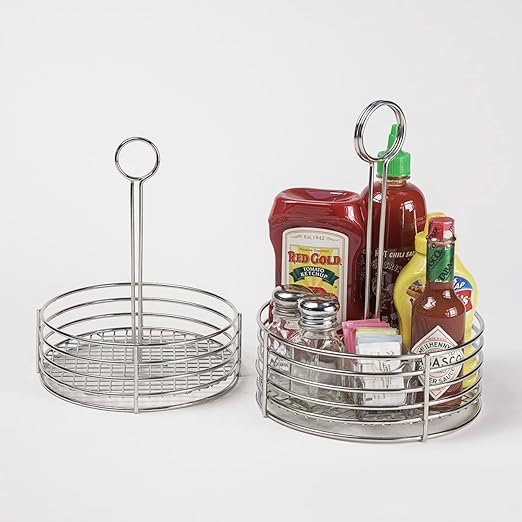 Stainless Steel Round Condiment Caddy with Handle - Yalz Store