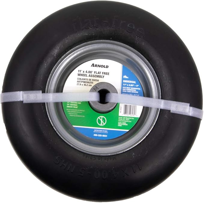 Arnold 490-325-0052 11" x 4.00"-5" Flat Free RZT Lawn Mower Wheel Assembly