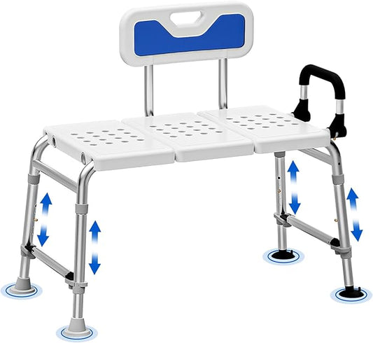 Tub Transfer Bench and Shower Chair with Non Slip Aluminum Body, FSA Eligible, Adjustable Seat Height and Cut Out Access, Holds Weight up to 500 Lbs