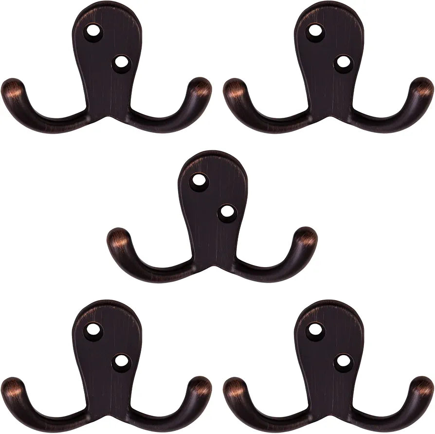 Oil Rubbed Bronze Wall-Mounted Double Hooks – 10 Pack for Coat, Hat, Towel & Robe