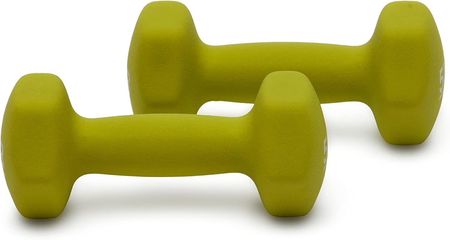 Amazon Basics Neoprene Dumbbell Hand Weights, 5 Pounds, Pair, Green