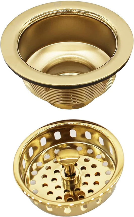 Westbrass D214-01 3-1/2" Post Style Large Kitchen Sink Basket Strainer, 1-Pack, Polished Brass