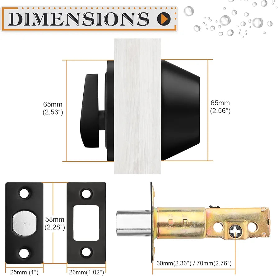 Flat Black Single Cylinder Deadbolt Lock with Keyed Entry – 3 Keys Included