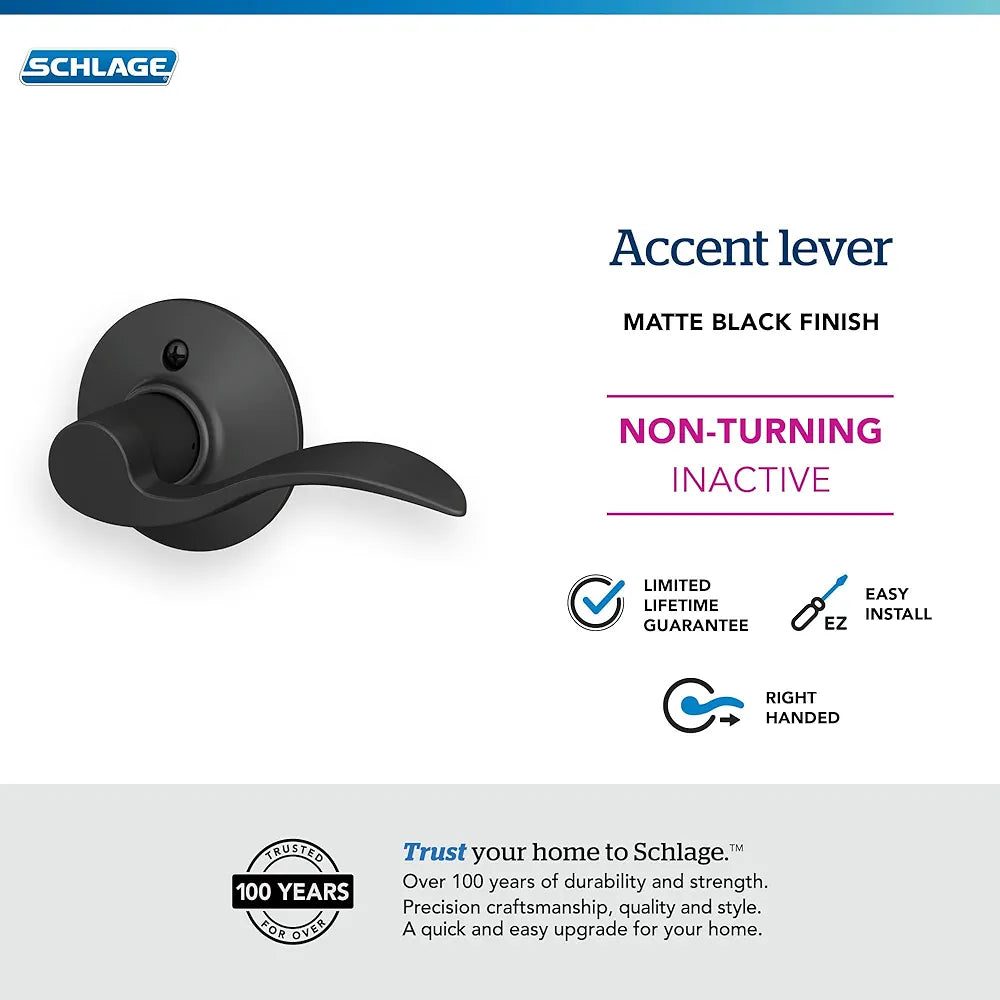 Matte Black Right-Handed Dummy Door Lever Handle – One-Sided Non-Turning Interior Lever