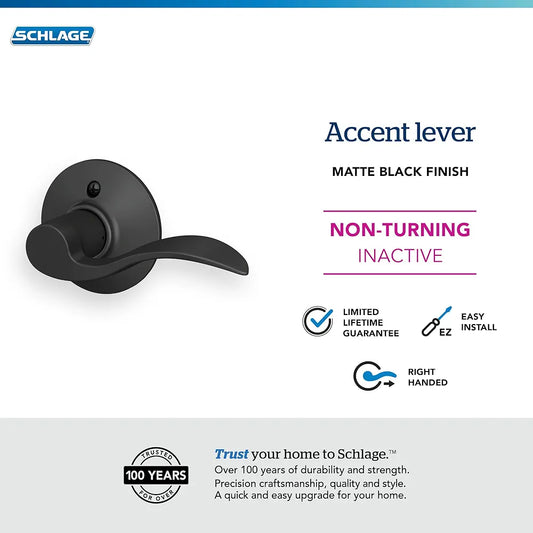 Matte Black Right-Handed Dummy Door Lever Handle – One-Sided Non-Turning Interior Lever