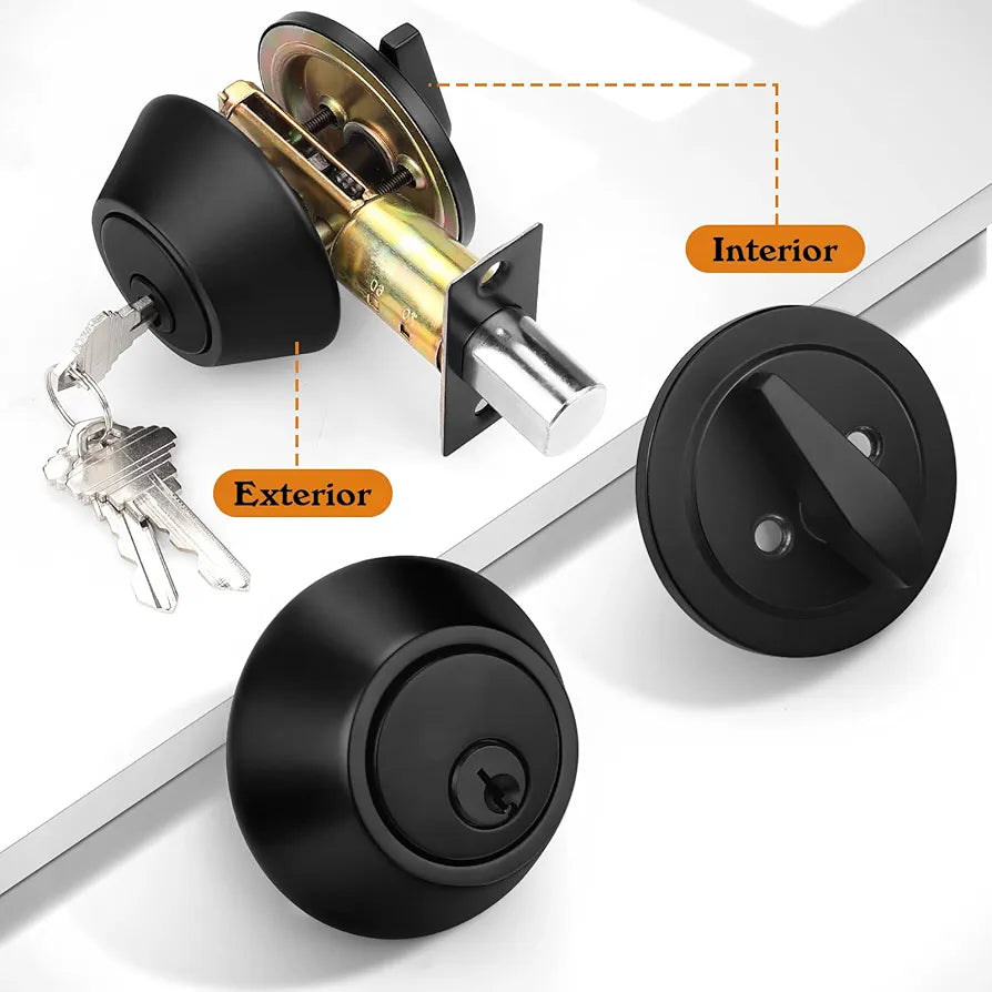 Flat Black Single Cylinder Deadbolt Lock with Keyed Entry – 3 Keys Included